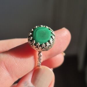 Handmade Green Malachite Stone Sterling Silver Ring Size 7